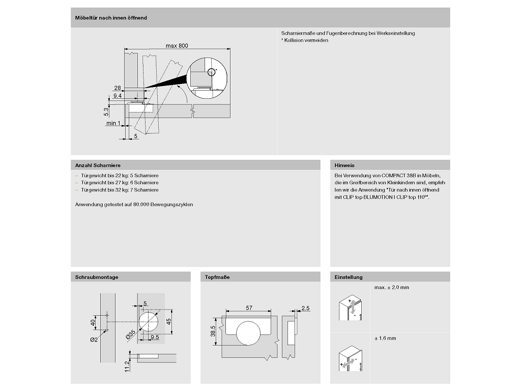 Cerniera per Mobili 107°con molla da avvitare Foro d.35 Inclusa Piastra montaggio Compact | Blum - immagine 2